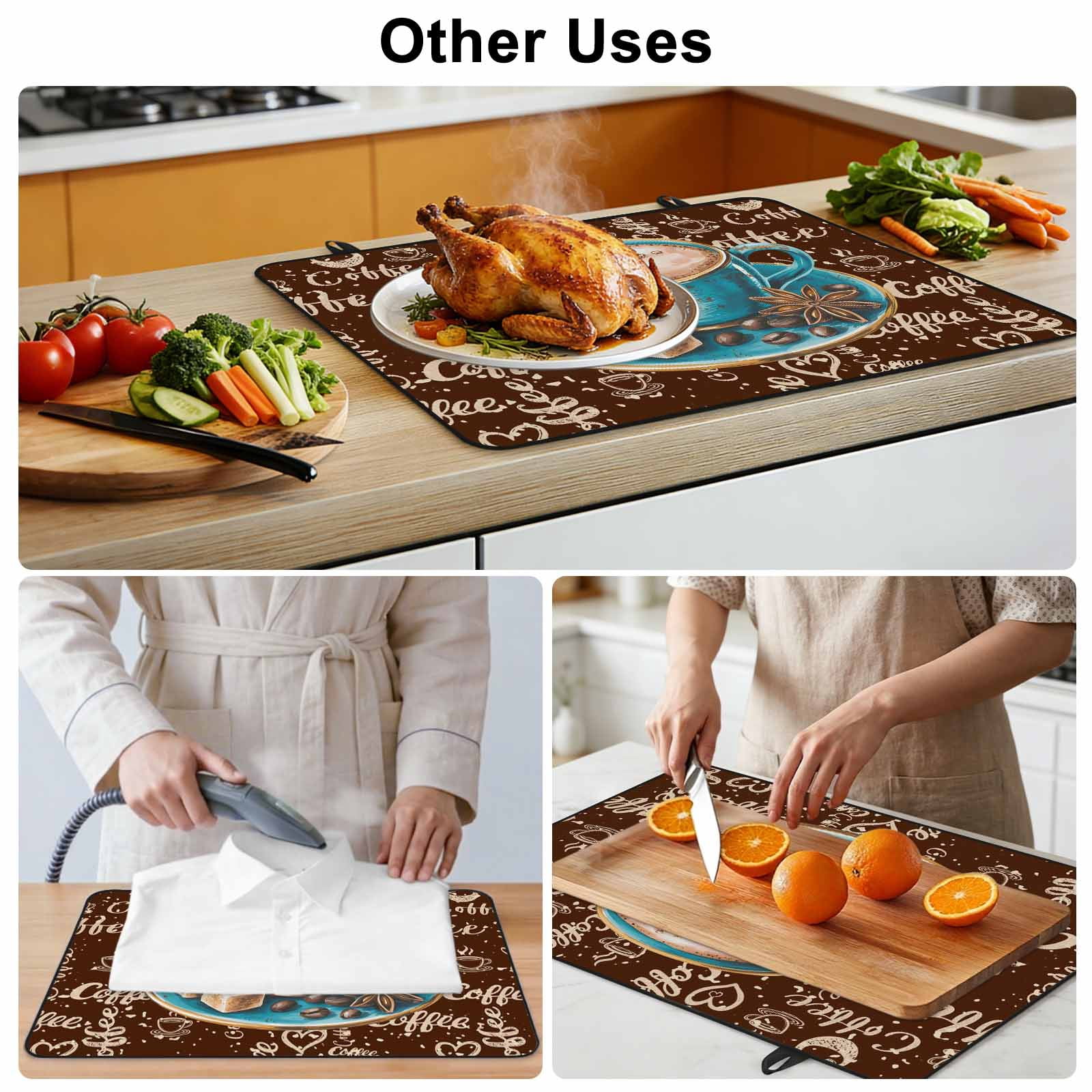 Coffee Stove Top Cover for Electric Stove, Heat-proof & Non Slip Glass Top Stove Cover Protector, Brown Teal Pastoral Vintage Art Kitchen Flat Cooktop Rubber Mat 24x21 Inches
