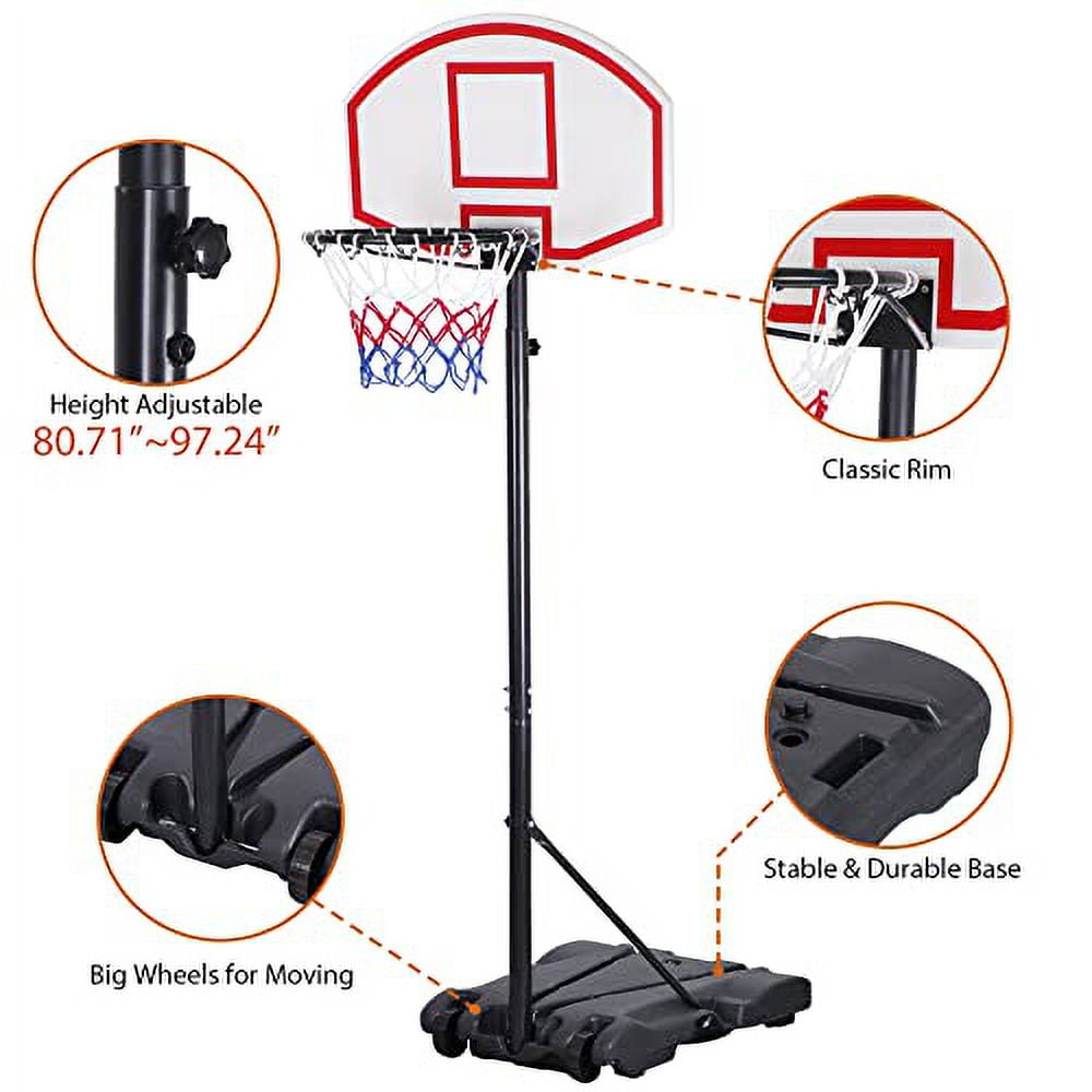 Portable Basketball Hoop, 5.8-7FT Height Adjustable Outdoor Goal System,Weather-Resistant, for Kids Youth,Adults in Backyard/Driveway/Indoor