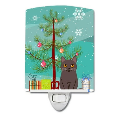 Caroline's Treasures BB4418CNL Chartreux Cat Merry Christmas Tree Ceramic Night Light, 6x4x3", multicolor