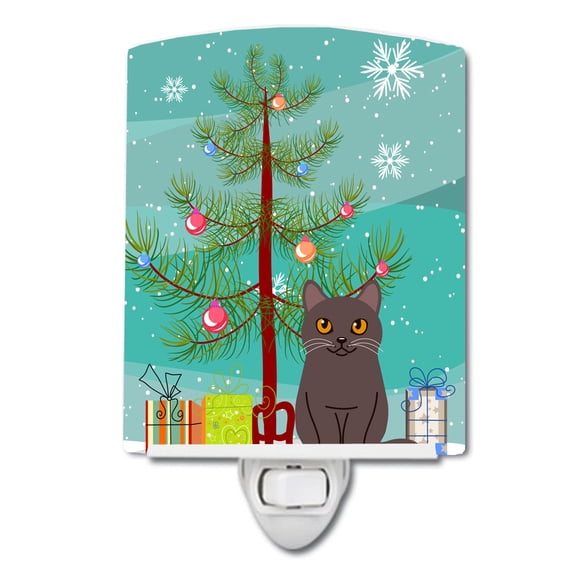Caroline's Treasures BB4418CNL Chartreux Cat Merry Christmas Tree Ceramic Night Light, 6x4x3", multicolor