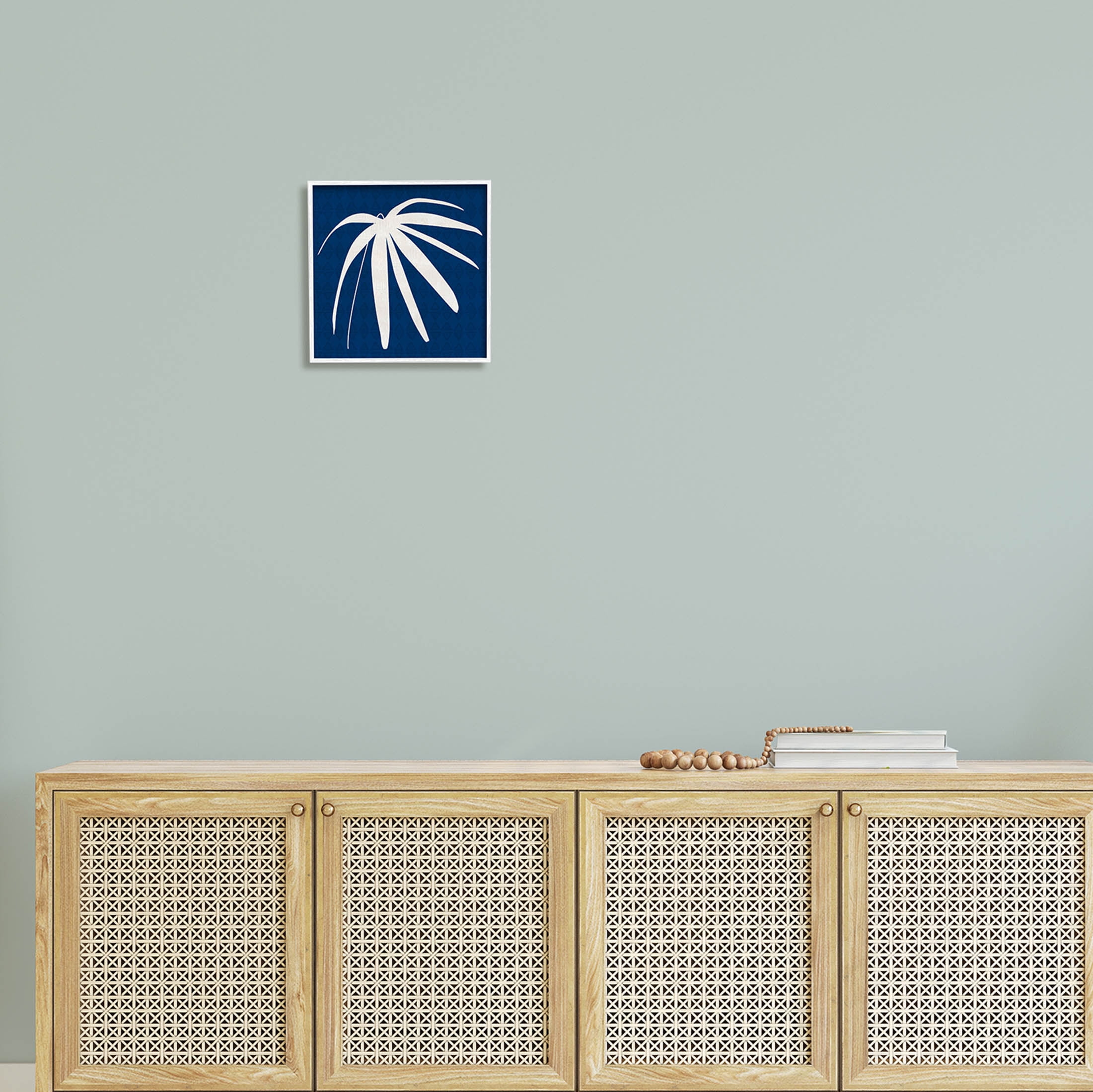 Stupell Industries Modern Plant Leaf Blue Palm Graphic Art White Framed Art Print Wall Art, Design by Susan Jill
