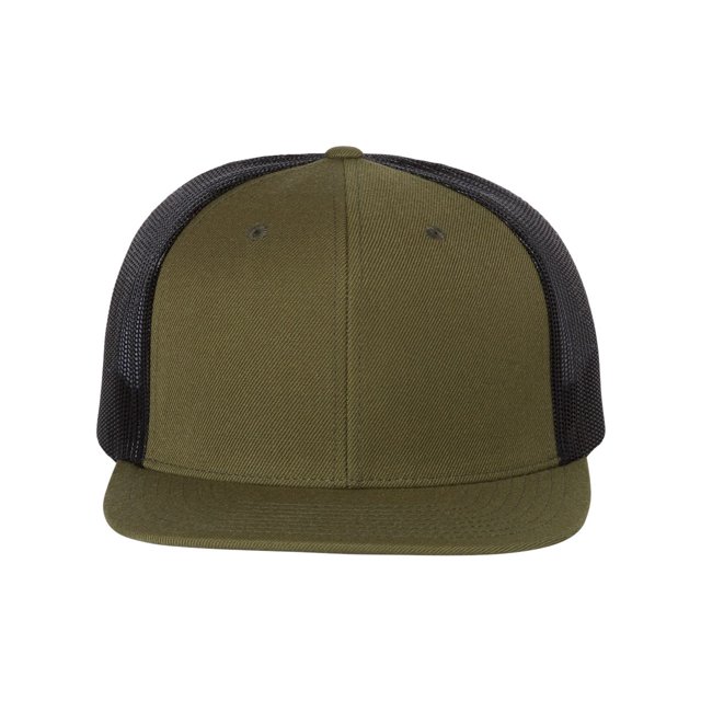 Richardson Wool Blend Flat Bill Trucker Cap, One Size, Loden-Black