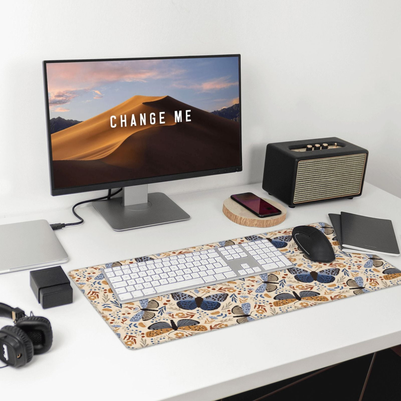 Naloa Butterflies Gaming Mouse Pad Large Mouse Mat Long Extended Desk Pad Non-Slip Rubber Mice Pads Stitched Edges Thin Pad (16x29.5 Inch)