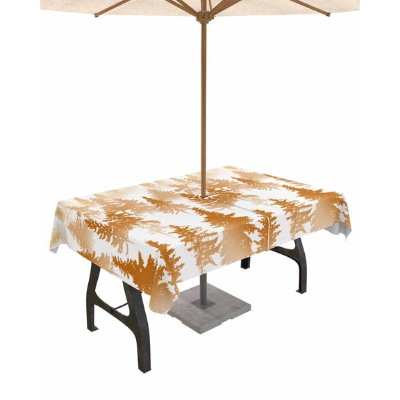 Outdoor Tablecloth with Umbrella Hole for Patio/Picnic/Party/Camping, Burnt Orange Forest Waterproof Table Cloth Rectangle Table Cover Washable, Contemporary Silhouette Abstract Art (52"x 70")