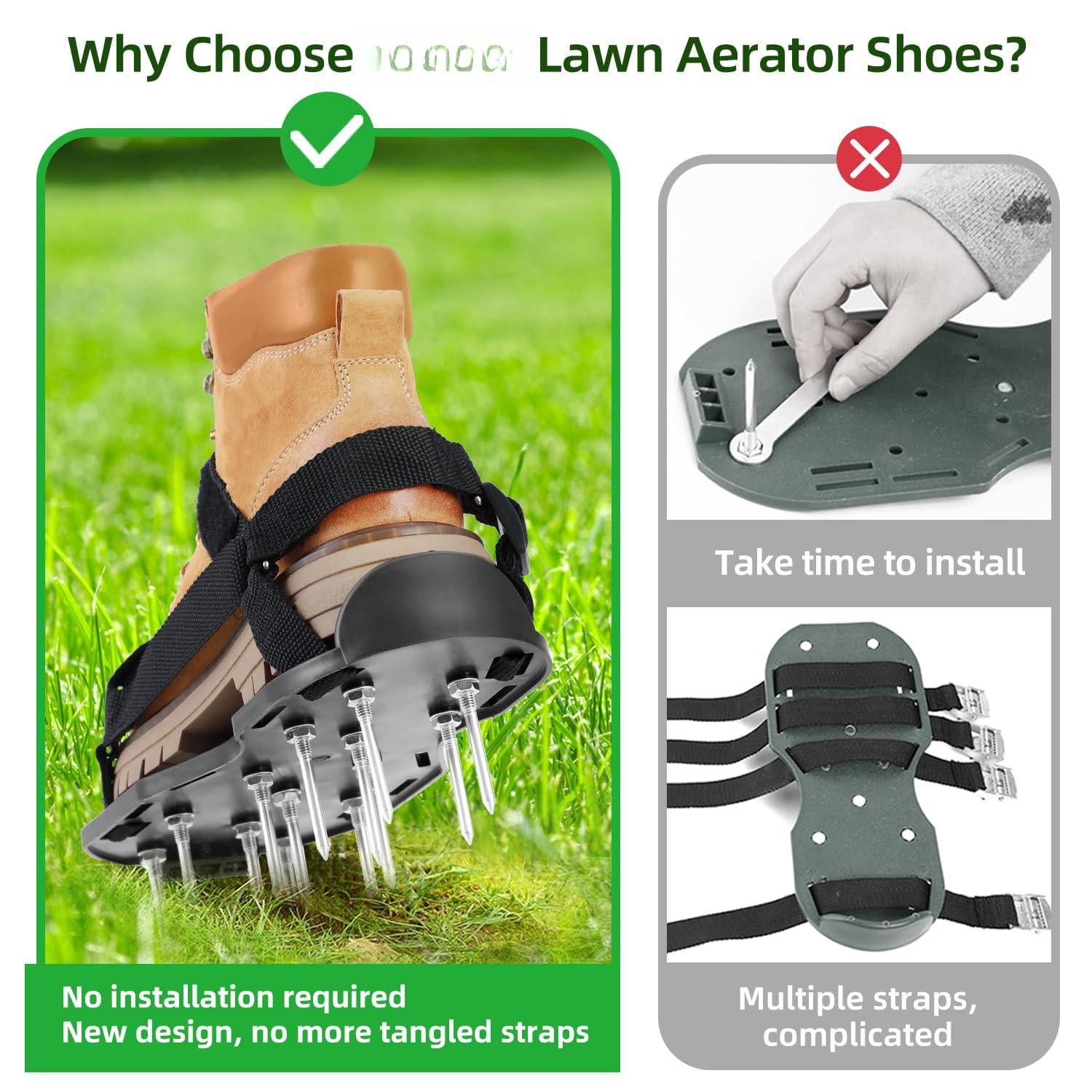 Lawn Aerator Shoes With Stainless Steel Shovel  Free-installation Aerating Shoe Hook&loop Straps Heavy Duty One-size-fits-all Spiked Sandals For Garden Grass