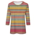 thumbnail image 5 of CYMMPU Loose Fit Round Neck 3/4 Sleeve Striped Ombre Blouses for Women Dressy Casual Spring Tops Fall Fashion Shirts Tunic Tops Dye Tie T-Shirts XXL, 5 of 5