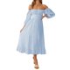 thumbnail image 3 of Sunloudy Vestido de verano para mujer, vestido midi con mangas acampanadas y cuello cuadrado liso con lazo en la espalda, vestido de una pieza largo con dobladillo con volantes para mujer Sunloudy  moda, 3 of 9