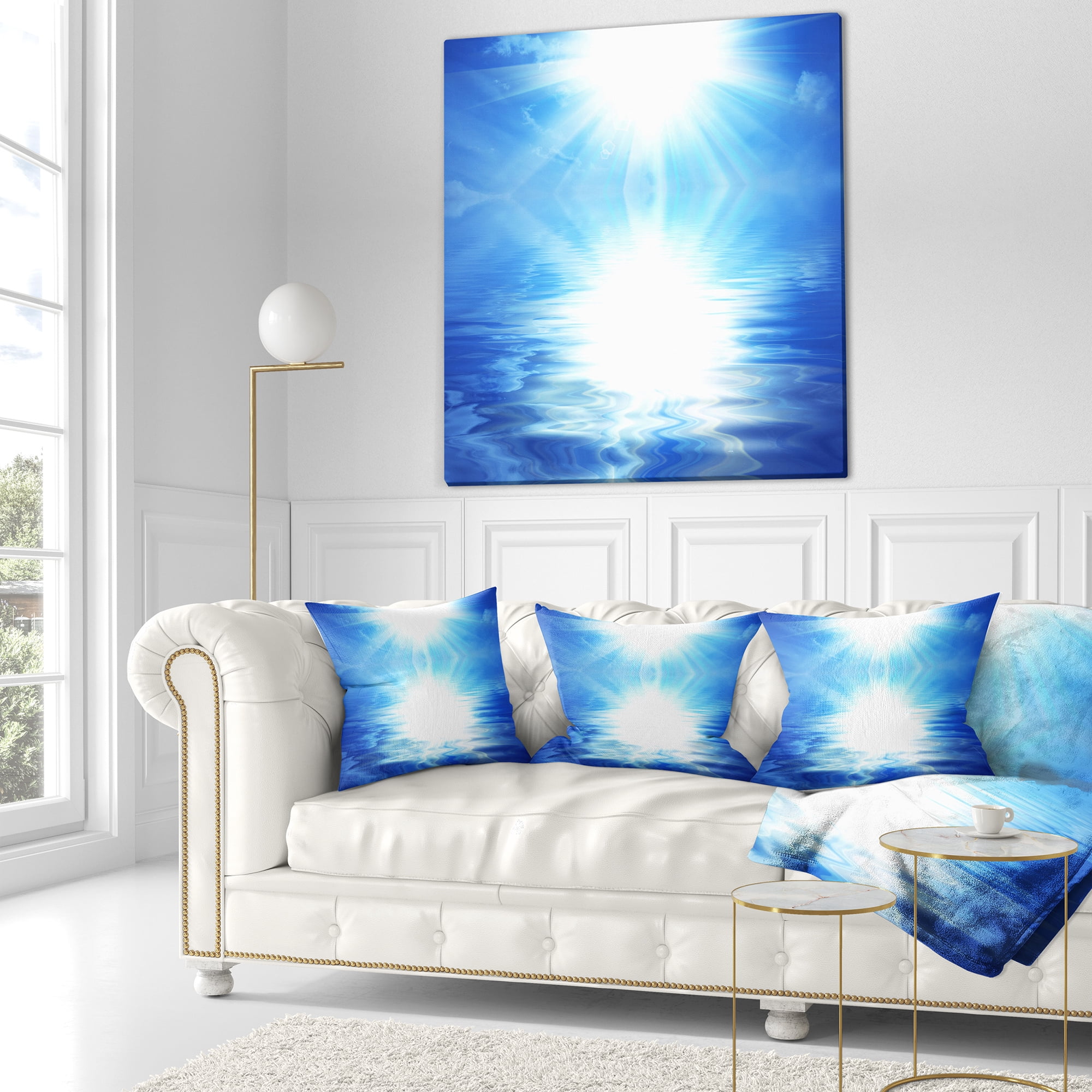 Designart Blue Sky Mirrored in Blue Sea - Seascape Throw Pillow - 16x16