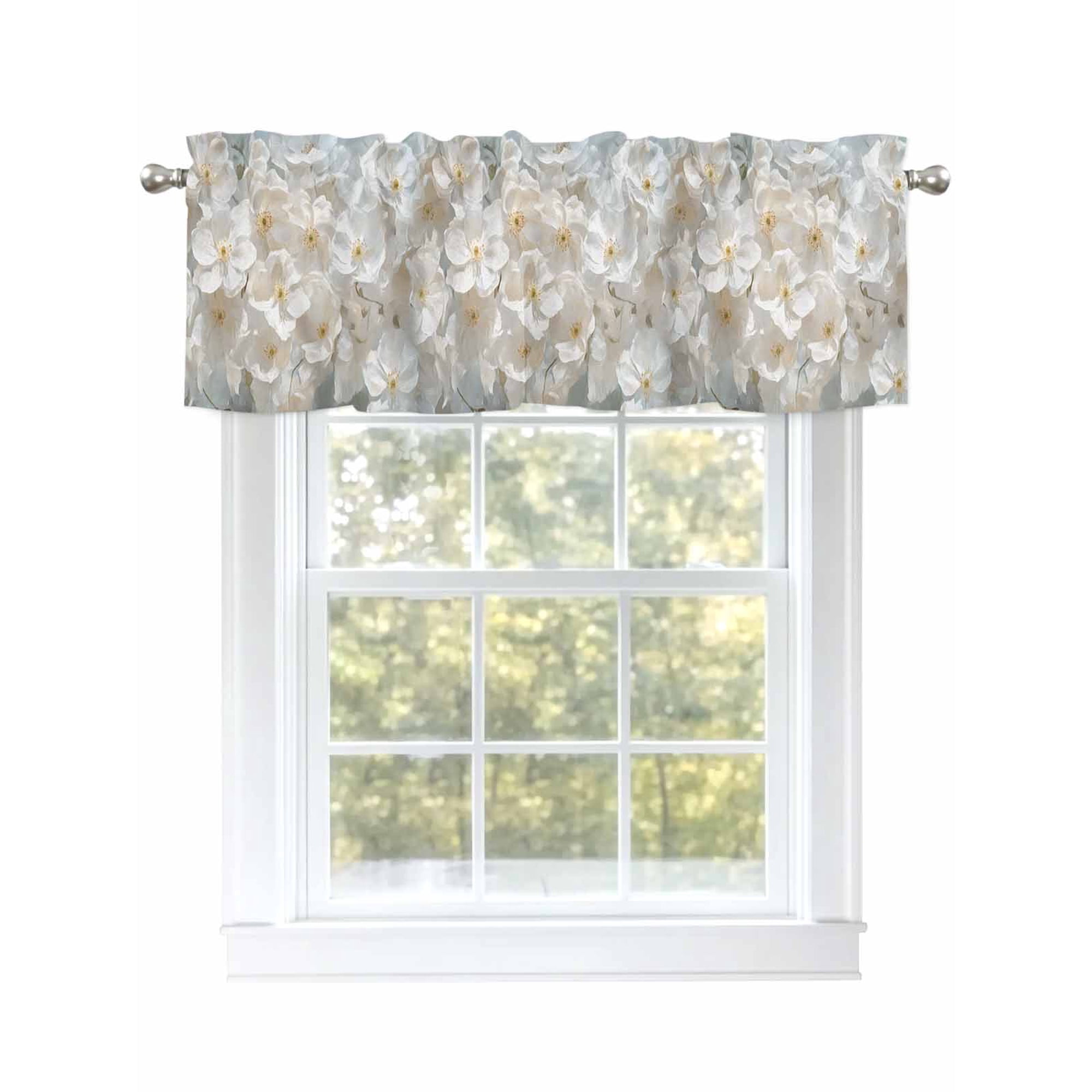Flowers Curtain Valances for Windows, Watercolor Floral Neutral Brush Strokes Artwork Kitchen Valance Window Treatment, Light Filtering Block Curtains for Bathroom/Bedroom/Living Room 54'' x 18''