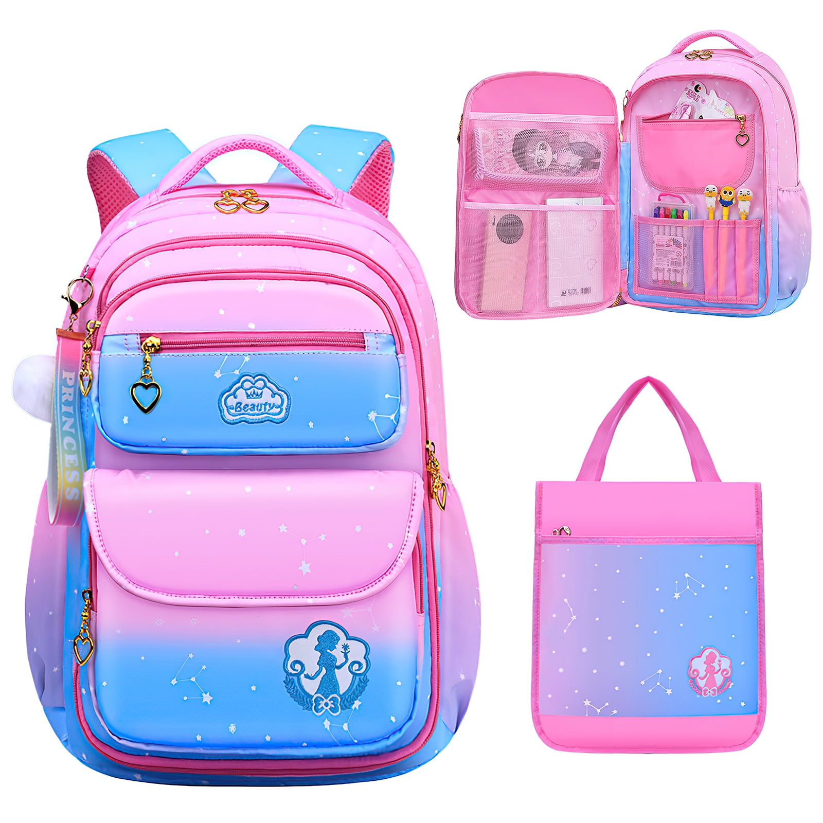 Kadyn 16" Kids Backpacks,Waterproof Princess School Bag for Girls, Children School Bags with Lunch Bag, Pink Kadyn 16" Kids Backpacks,Waterproof Princess School Bag for Girls, Children School Bags with Lunch Bag, Pink