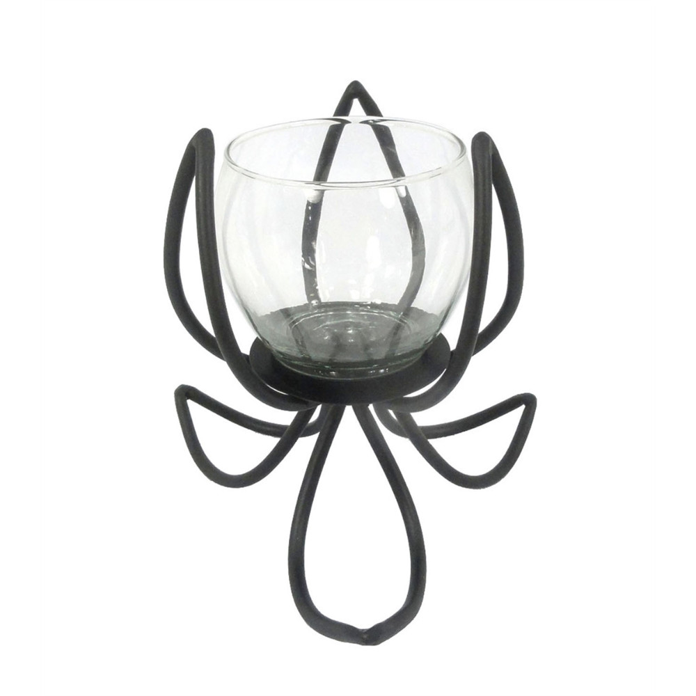 SageBrook Home Black Metal Lotus Candle Holder
