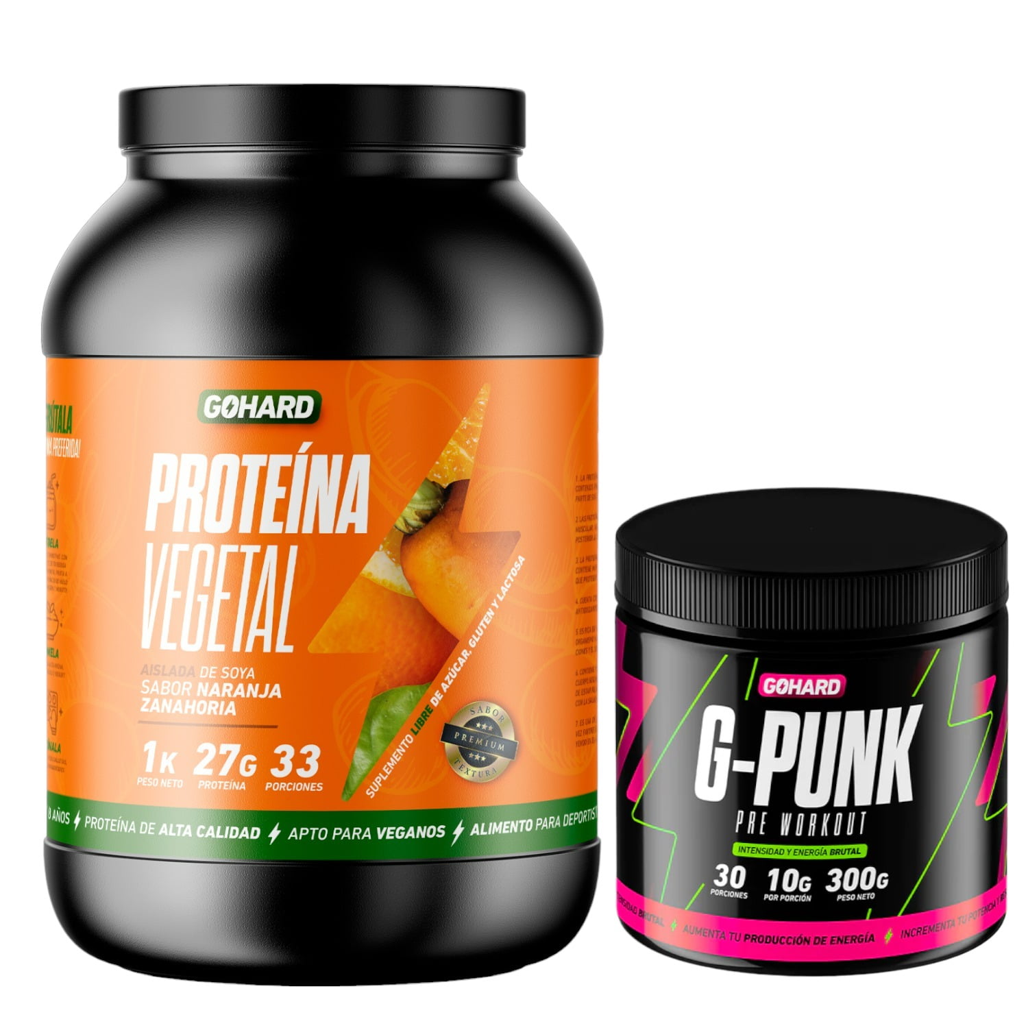 Proteina Vegetal 33 Serv. 1Kg Naranja & Pre Entrenamiento G-Punk 30 Serv