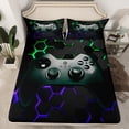 thumbnail image 2 of Feelyou 3D Gamepad Player Queen Sheet Sets, Blue Green Honeycomnb Flat Sheet, Modern Video Games Lover Queen Fitted Sheet, Super Cozy Room Decor, 4pcs, 2 of 7