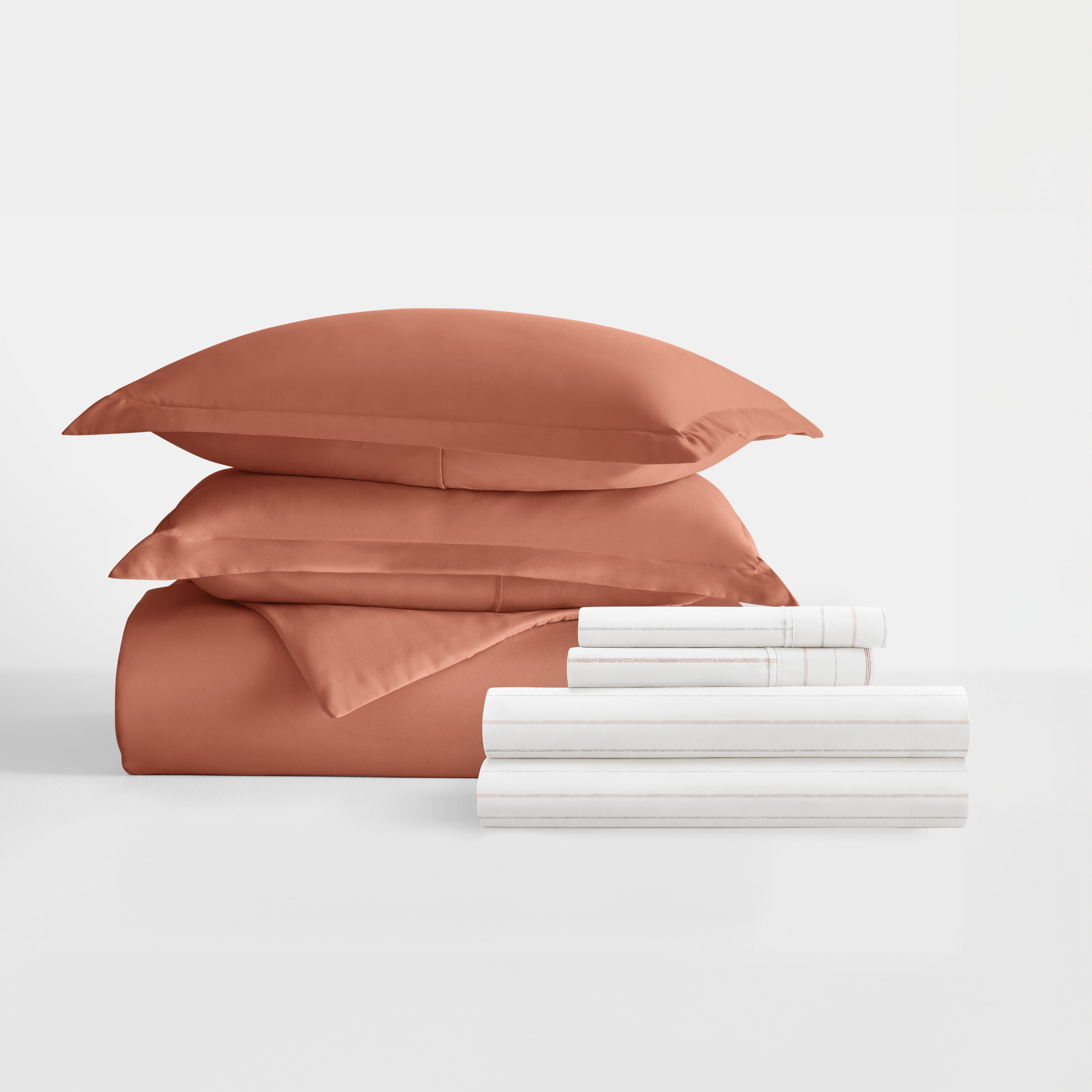 Noble Linens 8 Piece Solid Duvet Bundle in Clay, Queen