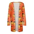 thumbnail image 4 of WTOBBY Women's Fashion Comfortable Halloween Printed Mid-Length Cardigan Jacket Casual Long Sleeve Open Front Cover Up With Pockets Fall Layering Piece,Saffron M, 4 of 7