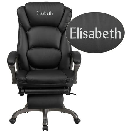 Flash Furniture Personalized High Back Black LeatherSoft Executive Reclining Ergonomic Office Chair with Outer Lumbar Cushion and Arms