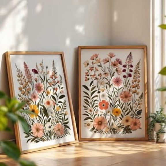 Colorful Wildflower Boho Botanical Nursery Wall Art Set 2 Unframed Paper Print 8x12