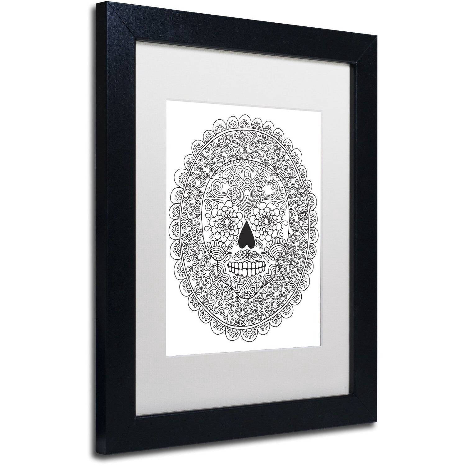Trademark Fine Art "Candy Skull" Canvas Art by Hello Angel, White Matte, Black Frame