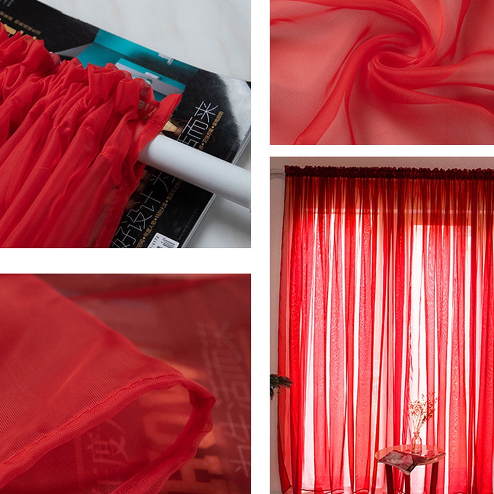 XingJian LLC Red Simple Style Polyester Window Voile Tulle Sheer Curtain Panels Bedroom Living Room Decor