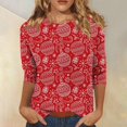 thumbnail image 2 of GA WEIHUA Reduced,Women's Casual 3/4 Sleeve T-Shirts Round Neck Cute Tunic Tops Graphic Basic Tees Blouses Loose Fit Pullover(Red,XX-Large), 2 of 5
