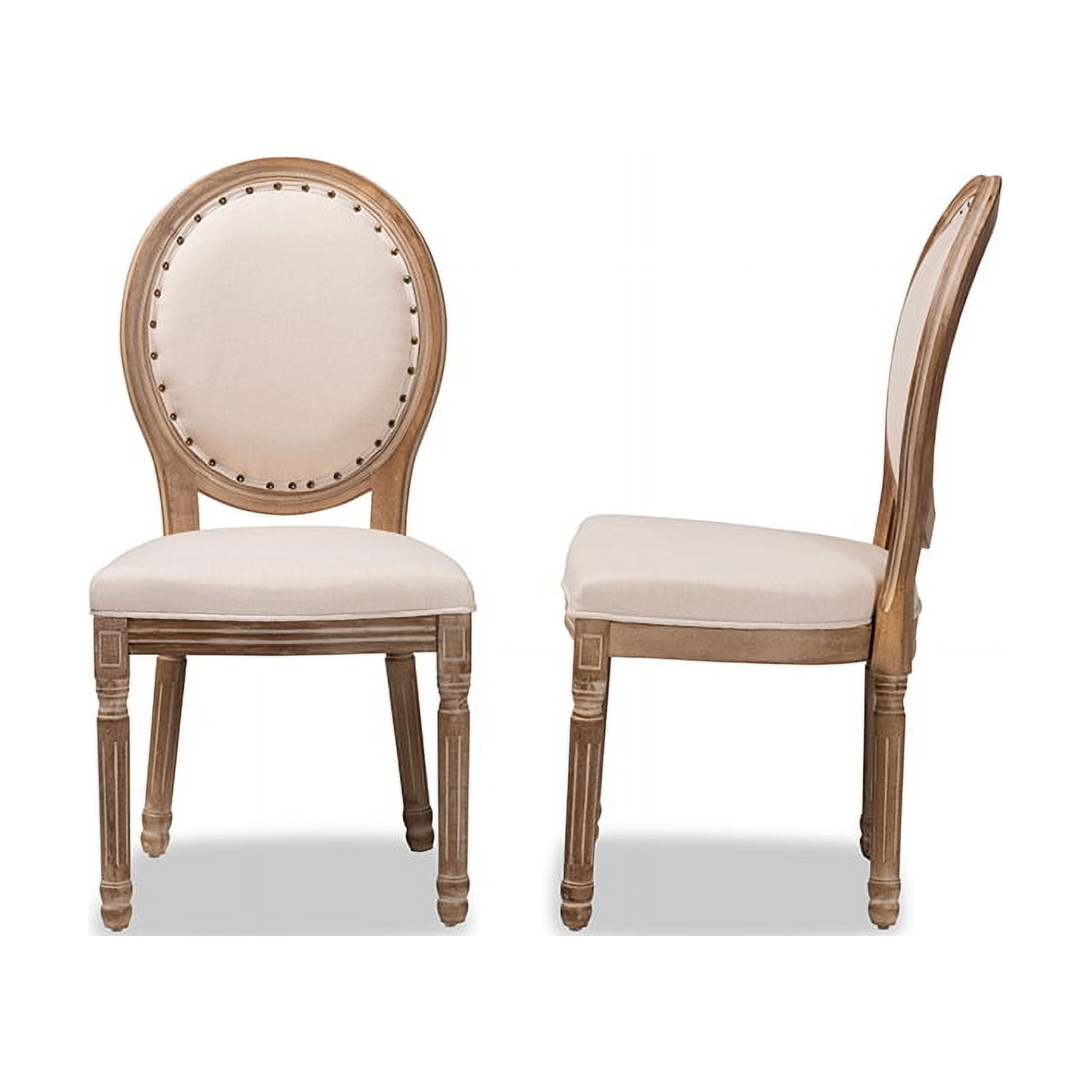 Baxton Studio Louis Traditional French Inspired Beige Fabric Upholstered and Antique Brown Finished Wood 2-Piece Dining