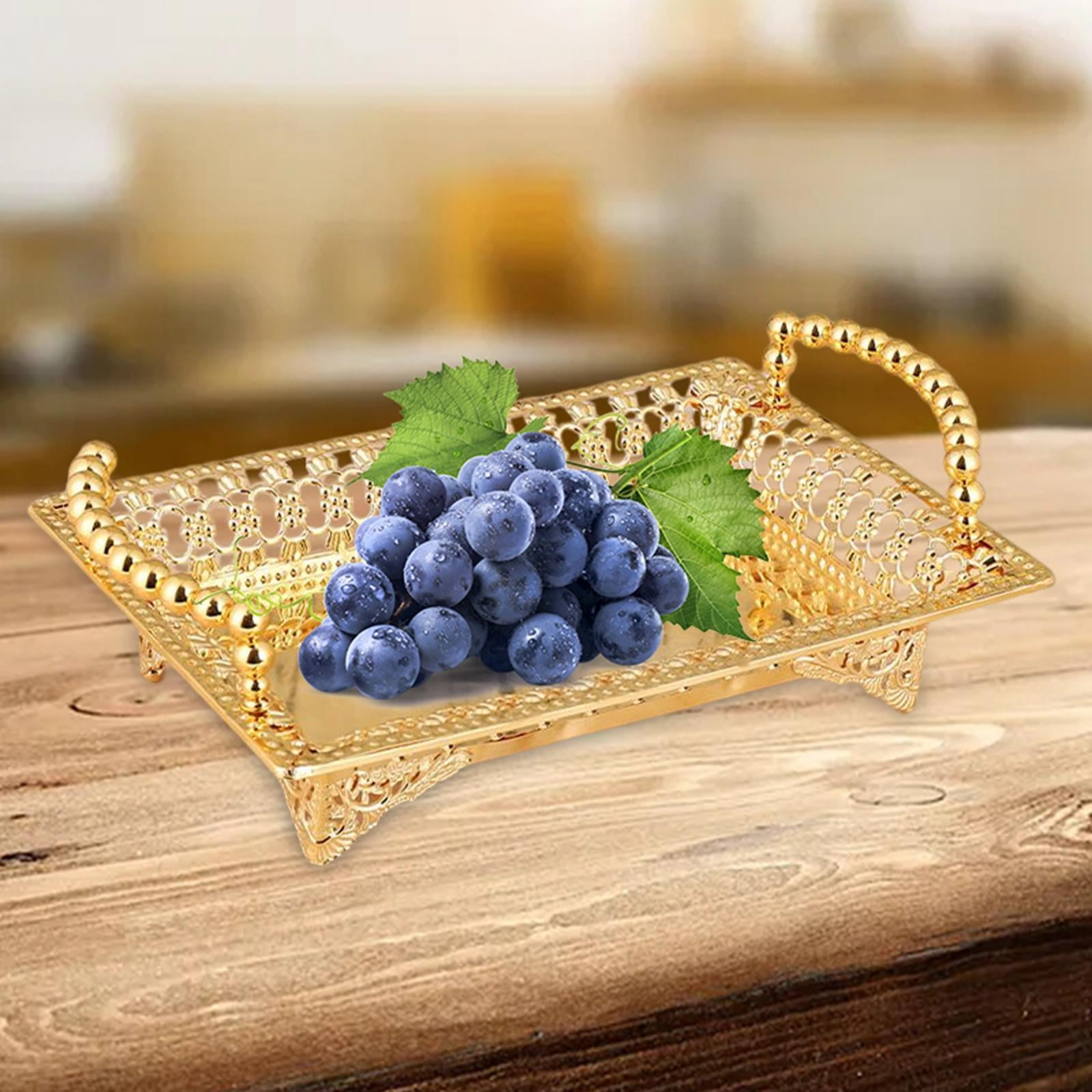 Luxury Serving Tray Golden Rectangle with Handle Storage Container