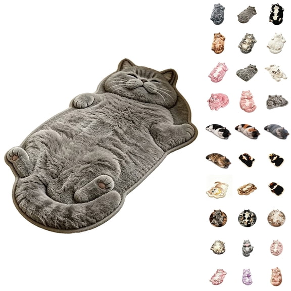 huayou Gray 15.75x23.62 inch Plush Cat Shaped Floor Mat, Water Absorbent Fluff Rug, Decoration for Bathroom Floor, Bedroom Side Area