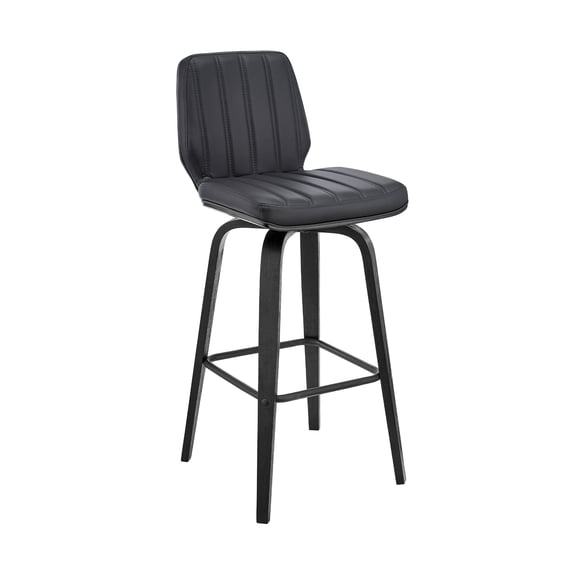 Dining Chairs Renee 30" Swivel Gray Faux Leather and Black Wood Bar Stool,Wooden Dining Chairs
