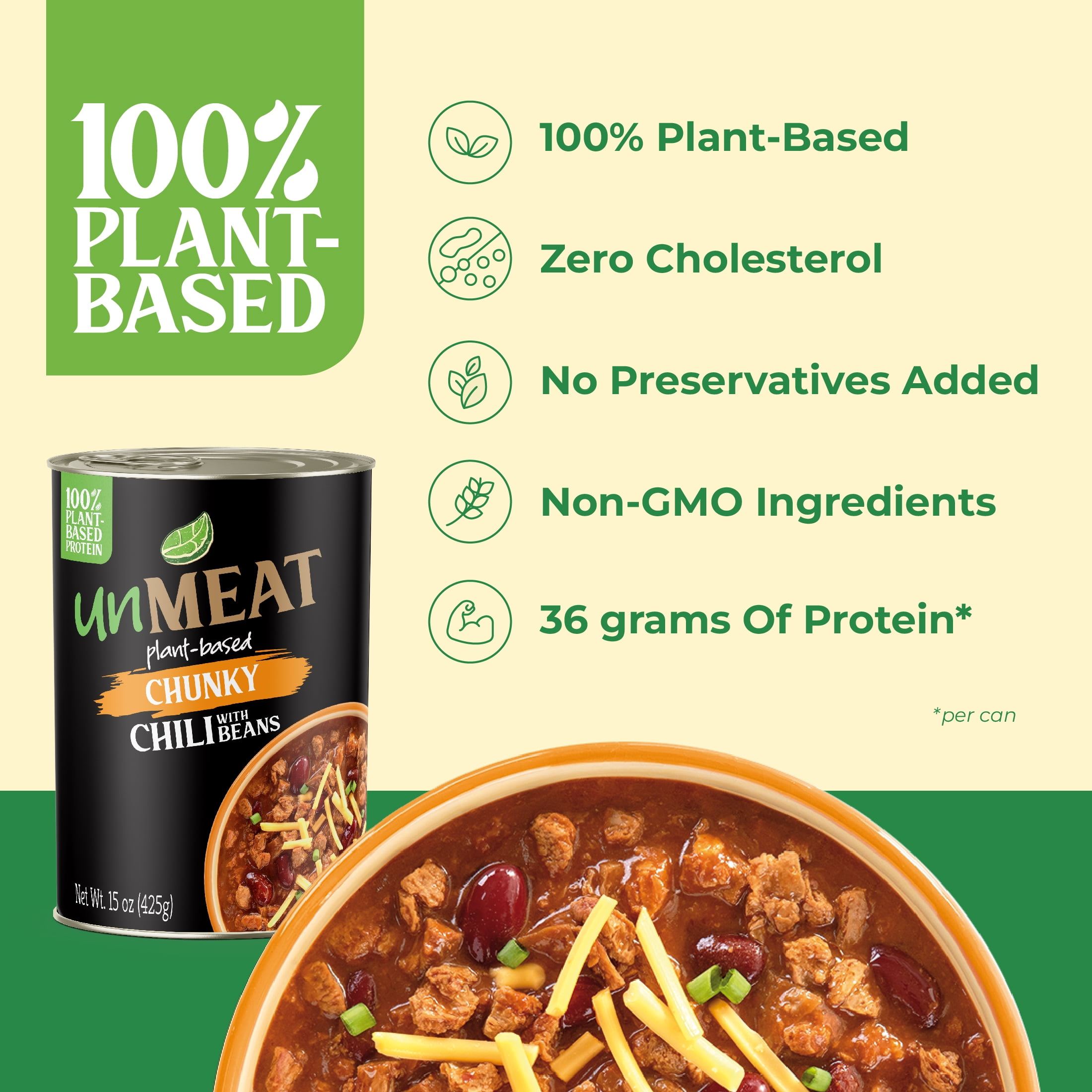 (3 pack) unMEAT Chunky Chili with Beans Extra Protein 15 oz Can