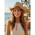 thumbnail image 5 of Gustave Straw Cowboy Hat for Women Men Wide Brim Fedora Sun Hat Shapeable Western Cowgirl Hat Summer Beach Hat with Windproof Chin Strap - Khaki, 5 of 7