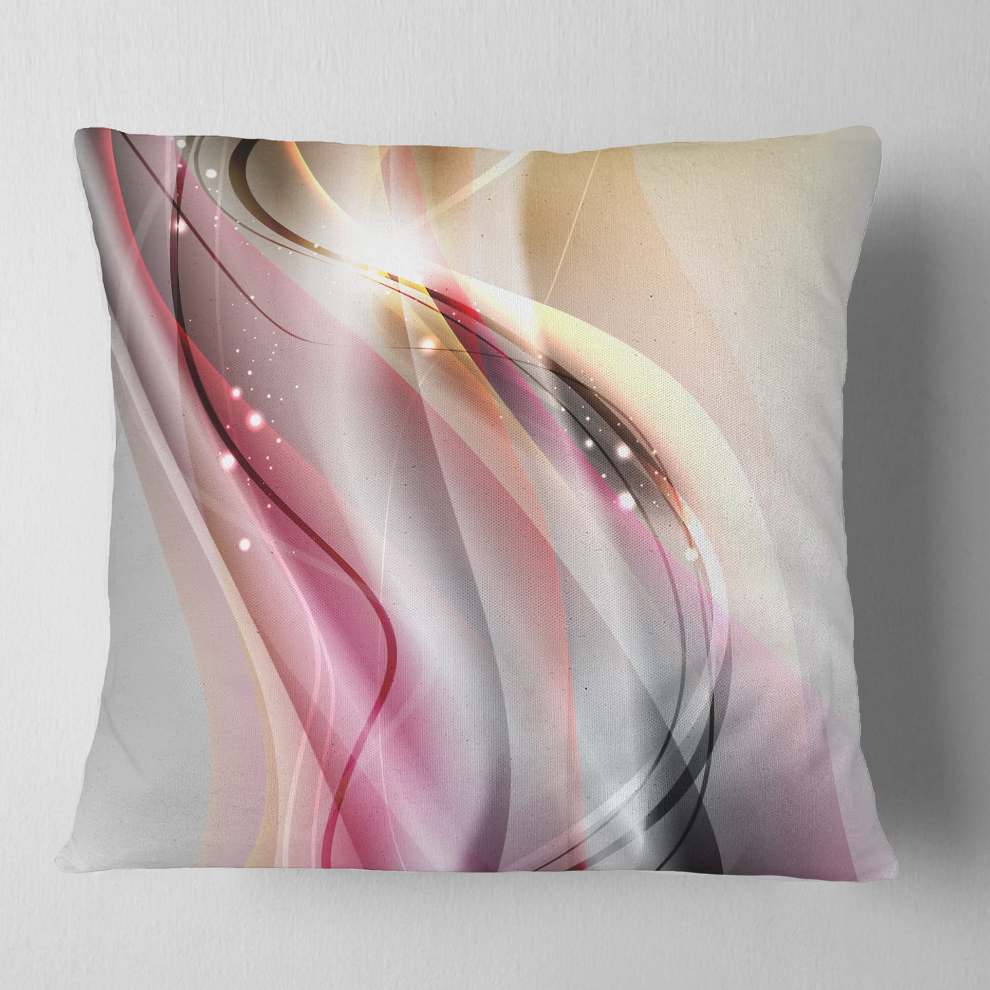 Designart Pink Brown Abstract Lines - Abstract Throw Pillow - 18x18