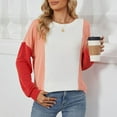 thumbnail image 2 of HUITKMM Tshirts 2024 Autumn and Winter Color Contrast Long Sleeve Loose Thread Stitching T Shirt, 2 of 8