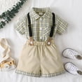 thumbnail image 3 of NZRVAWS Toddler Baby Boys Shorts Set Short Sleeve Button Down Plaid T-Shirt + Solid Color Suspender Shorts 2PCS Summer Outfits 4-5 Years, 3 of 8