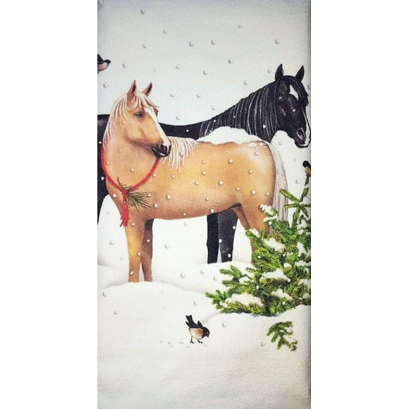 Mary Lake Thompson Serviette de Cuisine Chevaux Enneigés d'Hiver