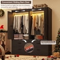 thumbnail image 3 of ChVans 72.8''H Armoire Wardrobe Closet with Sensor Light and 2 Drawer, Farmhouse Bedroom Armoire Cabinet with Hanging Rod, Wooden Wardrobe Cabinet with folding sliding barn door for Bedroom, 3 of 10