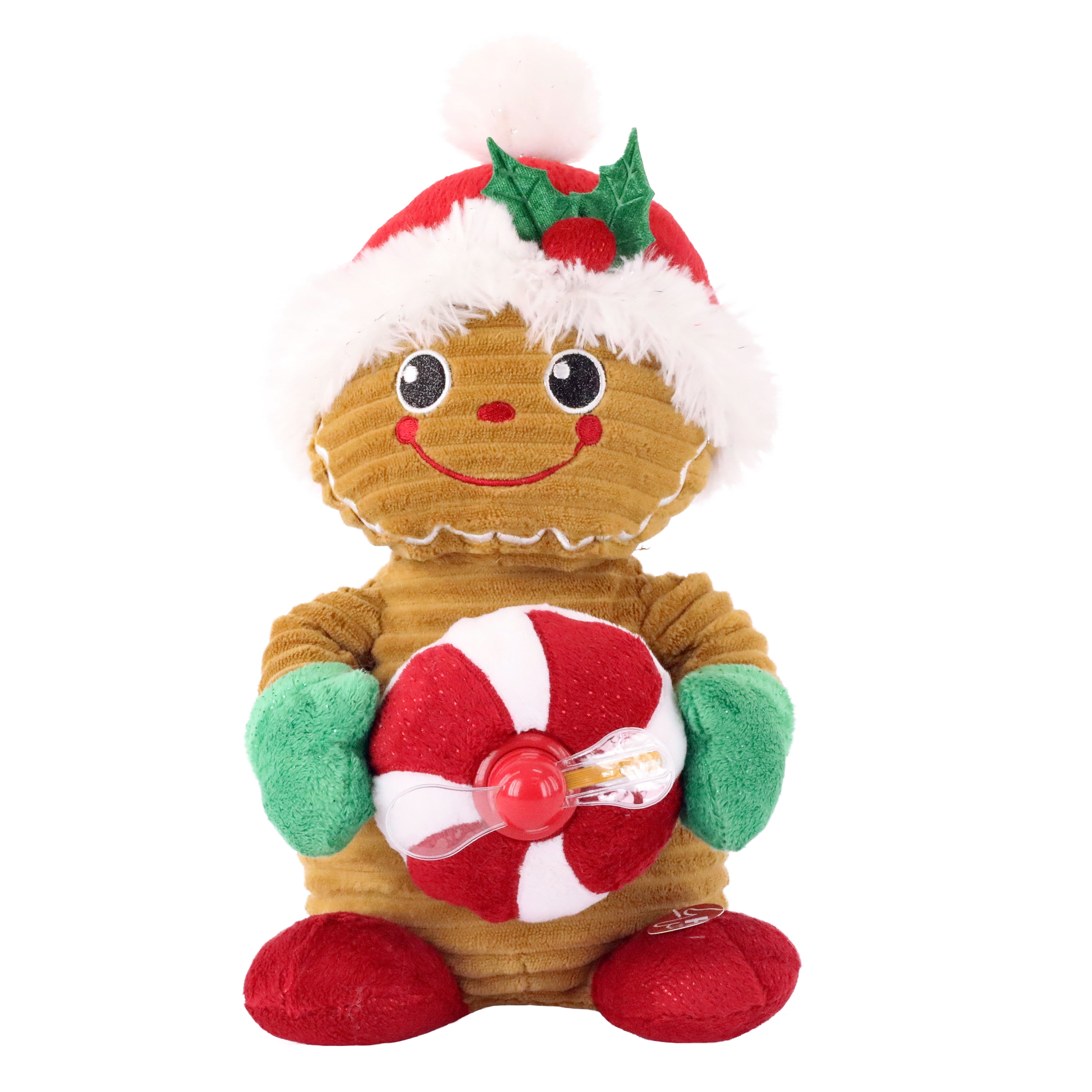 Holiday Time Animated Gingerbread Man with Message Fan Plush