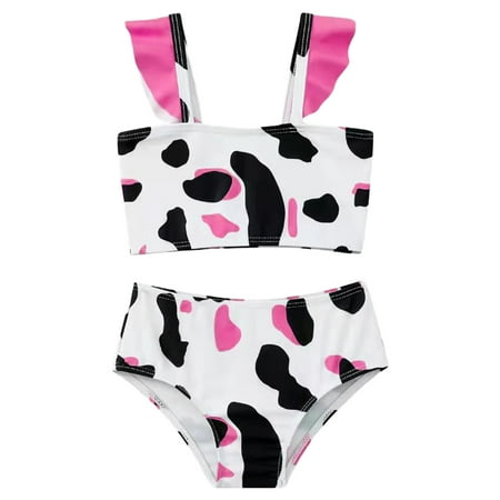 

Toddler Girls Sleeveless Cow Print Beach Bathing Baby Suit Girls Swimwear Swimsuit