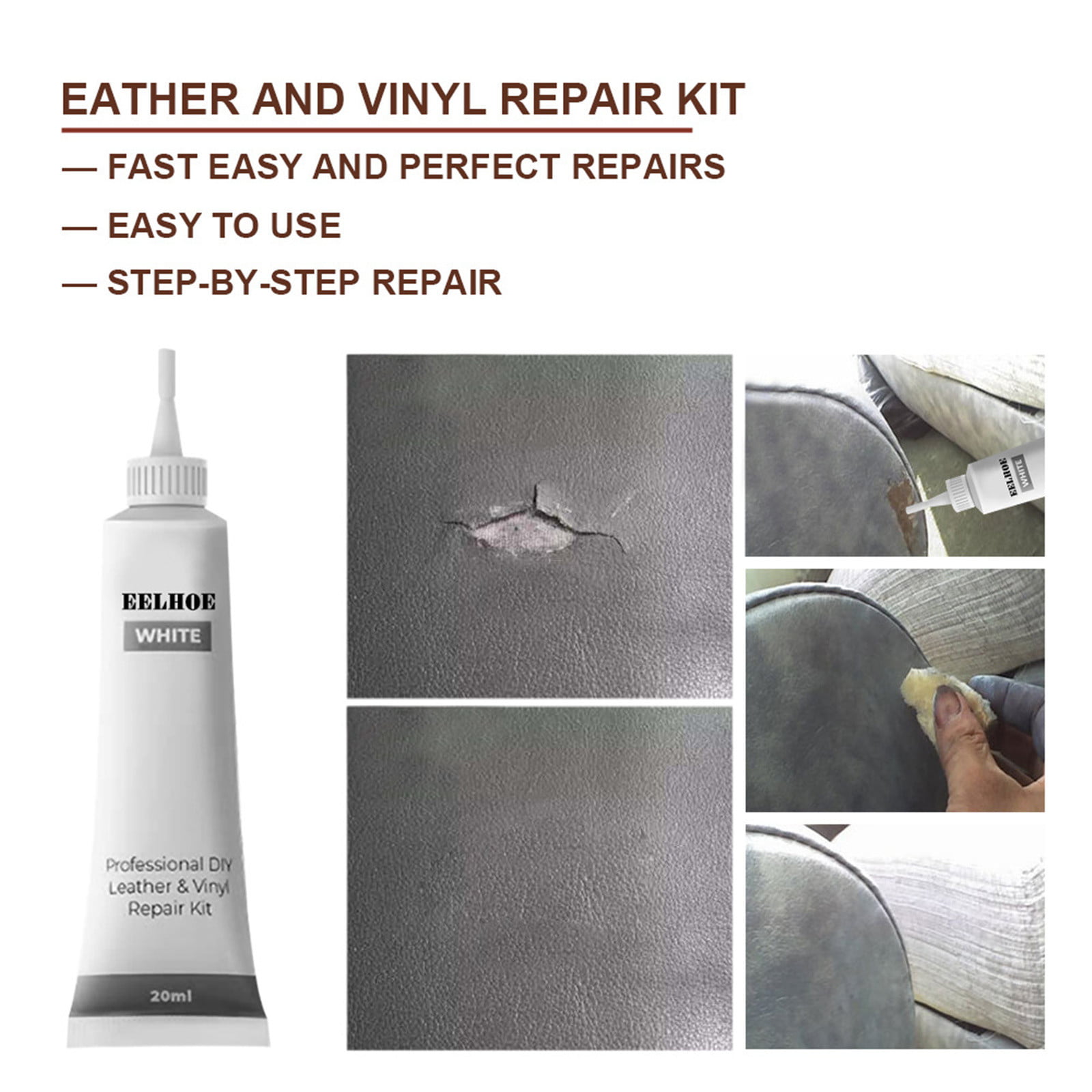 Leather Repair Kit for Furniture ,Restorer of Car Seat, Couch, Sofa,  Jacket,Leather Repair Paint Gel for Scratches Torn Burns and Holes  Repair,Match Any Color, Restore Any Material 