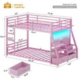 thumbnail image 2 of Afuhokles Twin Over Twin Low Bunk Bed with Bookshelves, Storage Drawers and Power Outlet, LED Metal Floor Bunk, Pink, 2 of 8