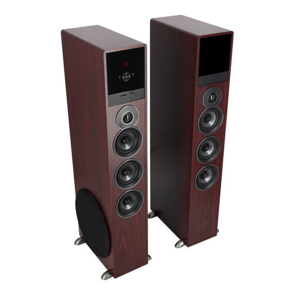 Rockville TM150C Cherry Powered Home Theater Tower Speakers 10" Sub/Bluetooth/USB