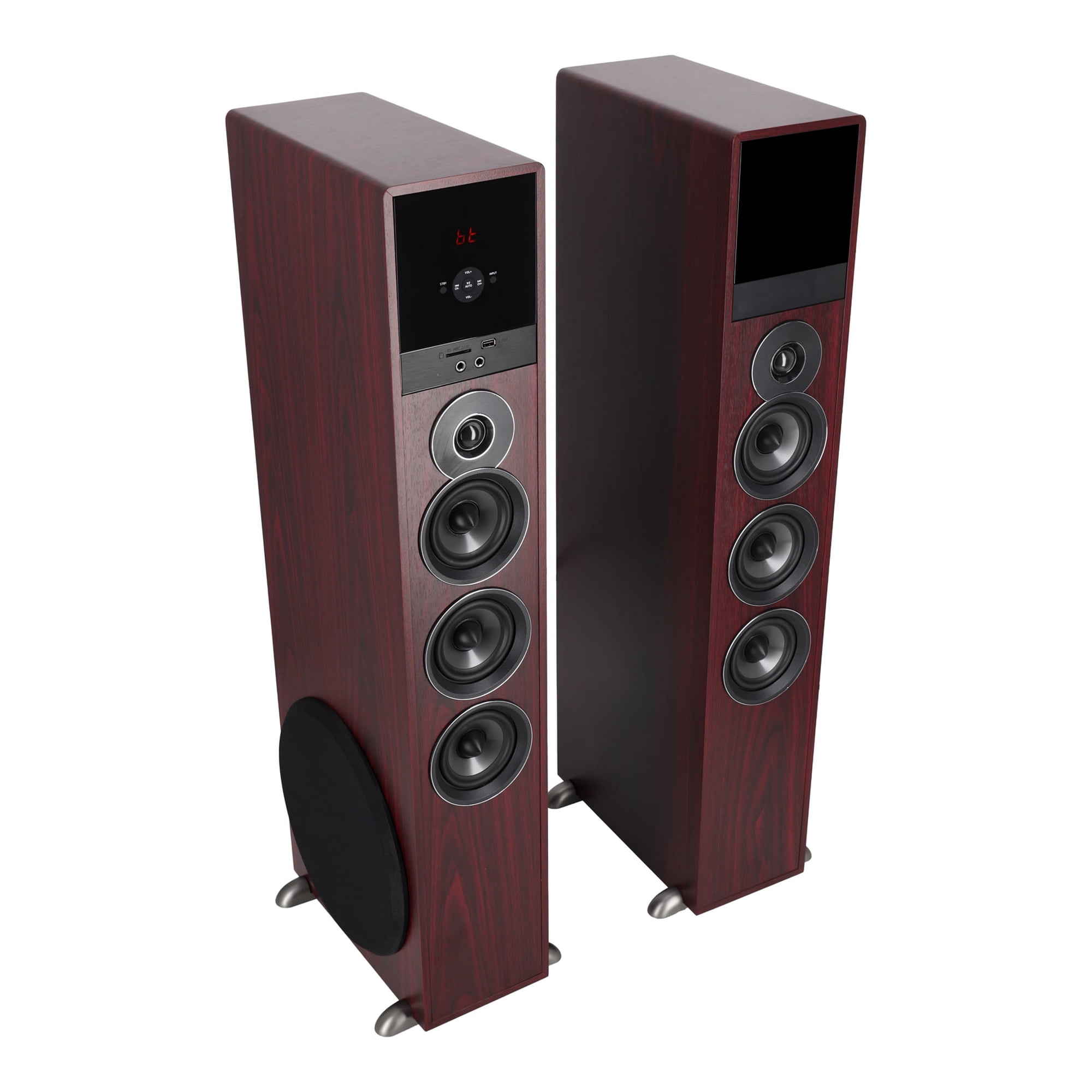 Rockville TM150C Cherry Powered Home Theater Tower Speakers 10" Sub/Bluetooth/USB