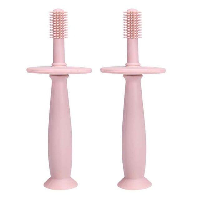 Set of 2 - Silicone Baby Toothbrushes with Suction Base, Choke Guard ,360 Degree Child Tooth Brush and Teether