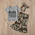 thumbnail image 3 of Odeerbi Toddler Two-piece Set Infant Girls Leopard Outfits Flared Trousers Baby Clothes Letter Print T-shirt Pants Outfits Set Gray, 3 of 9