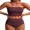 Wine Red, variant on Strapless High Waisted Bikini Sets for Women Tummy Control Scallop Ribbed Bandeau Swimsuit Lace up Bathing Suits