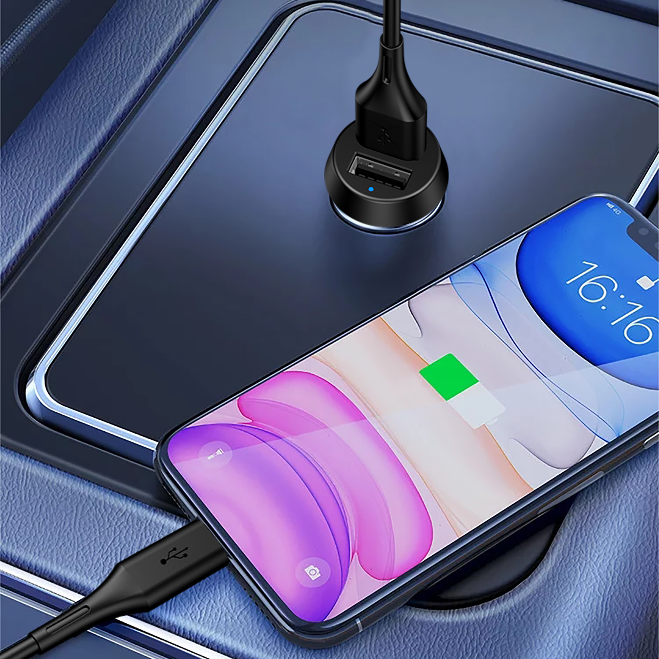 Walmart 2.4a Car Charger Black USB Type-a Dual Ports Compatible with iPhone14 13 12 Pro Max