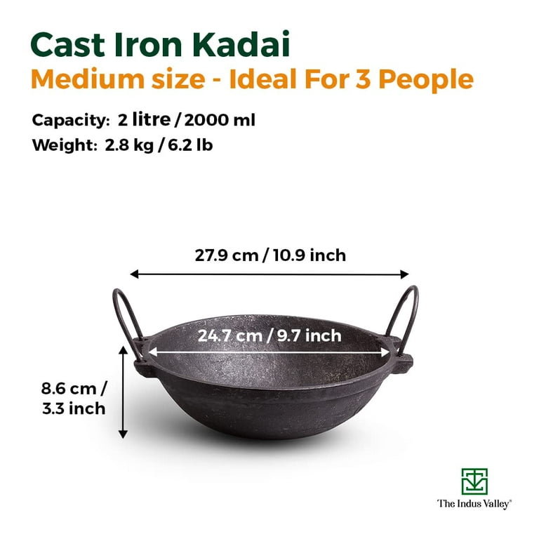 Indus Valley Cast Iron Cookware set - kadai( 2.5L) +skillet fry