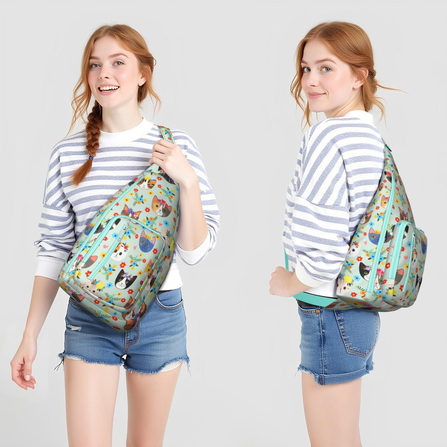 Cute Cartoon Cat Sling Backpack - Funny Paw Pattern Shoulder Bag (Adorable Pet Design, Lightweight & Durable)