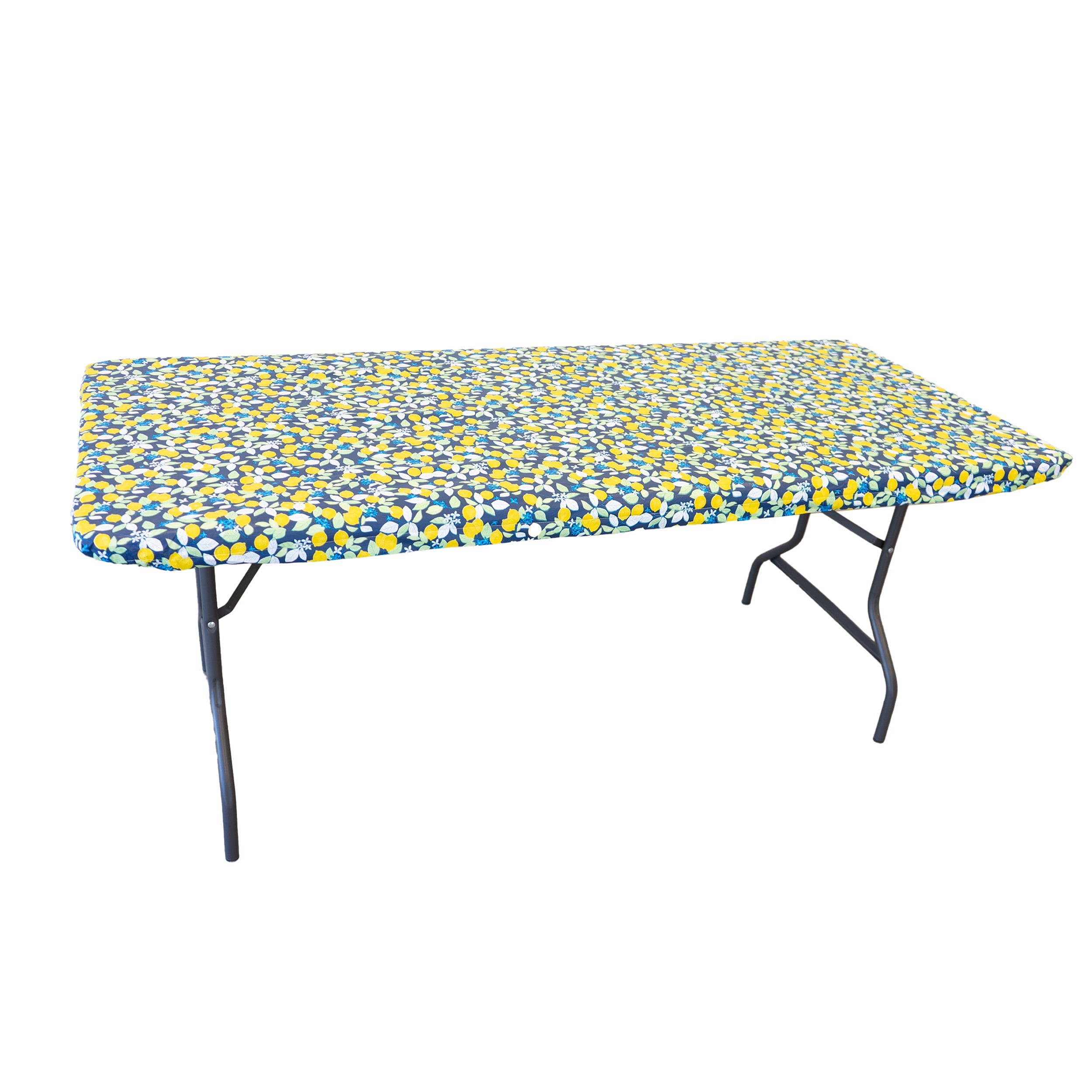 Waverly Inspirations Rectangular Elastic Fitted Table Cover Waterproof Vinyl Tablecloth With Flannel Backing, 6Ft Table, 72" x 30", Lemon Tree, 2 PK