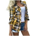 thumbnail image 2 of Charella Women's Plaid Shirts Long Sleeve Button Down Blouse Tops Outerwear Trendy Fall Clothes Yellow,L, 2 of 3