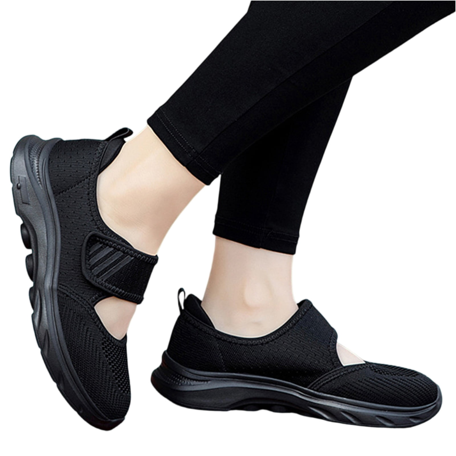 NexTorq Non Slip Shoes for Women, Women's Mesh Adjustable Nurse Shoes Comfortable Hollow Breathable Working Orthotic Wedges Mary Jane Lightweight Out Granny Non-Slip Walking Shoe Black 8